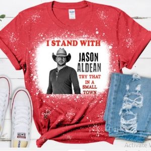 I Stand with Aldean Red Bleach Tshirt Small-3X